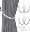 NICEEC 4 Pack Natural Cotton Rope Curtain Tiebacks Elegant Boho Style Decorative Drape Tie Backs Soft Hand-Woven Rope Curtain Holdbacks with Metal Hook for Home & Office Drapery (Purple & White)