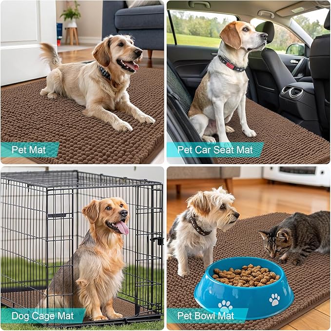 OLANLY Dog Door Mat for Muddy Paws 59x20, Absorbs Moisture and Dirt, Absorbent Non-Slip Washable Doormat, Quick Dry Chenille Mud Mat for Dogs, Entry Indoor Entryway Carpet for Inside Floor, Mocha
