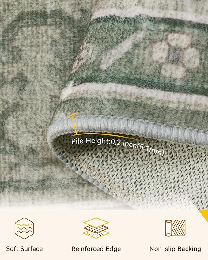 Area Rugs 2'x7' Runner Rug Non Slip Washable for Kitchen Hallway Bedroom Beside Laundry Room Bathroom Rug, Floor Carpet, Dark Green Gray