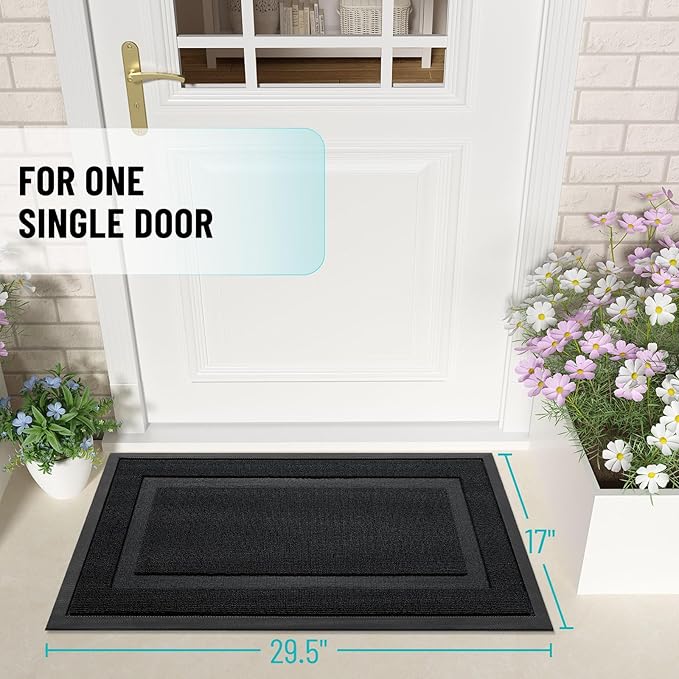 OLANLY Front Door Mat Indoor Outdoor Entrance, Waterproof All-Season, All-Weather Doormat, Sturdy Natural Rubber, Low Profile, Easy Clean Patio Porch Entryway Mat, 33x21, Jet Black