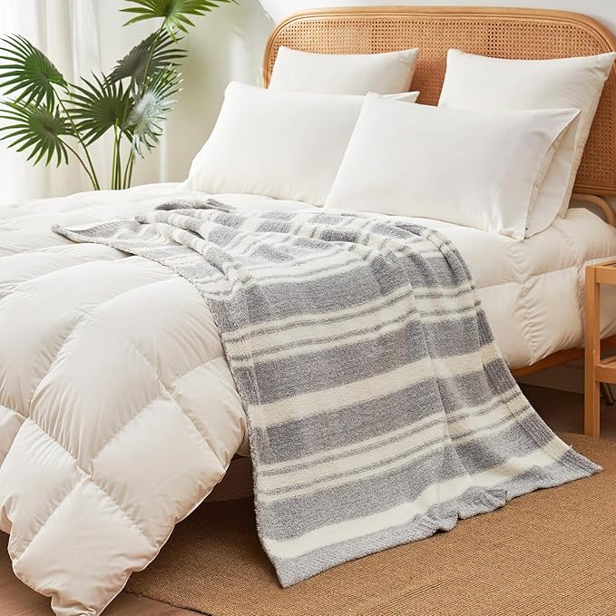 Snuggle Sac Twin Size Bedding Blankets Luxurious Microfiber, Reversible Super Soft Warm Cozy Blankets Fuzzy Plush Blanket for Bed,Couch,Sofa,Living Room, Grey Stripe,60x80 inches