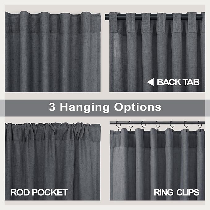 Dark Grey Curtains 84 Inch Length 2 Panels Set for Living Room Pleated Sheer Linen Light Filtering Modern Farmhouse Thick Privacy Floor Length Curtains Drapes 84 Inches Long for Bedroom Charcoal Gray