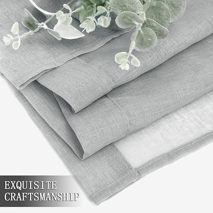 Tollpiz Short Sheer Curtains Living Room Linen Textured Curtain Sheers Light Filtering Voile Rod Pocket Curtains for Bedroom, 38 x 45 inches Long, Silver Grey, Set of 2 Panels
