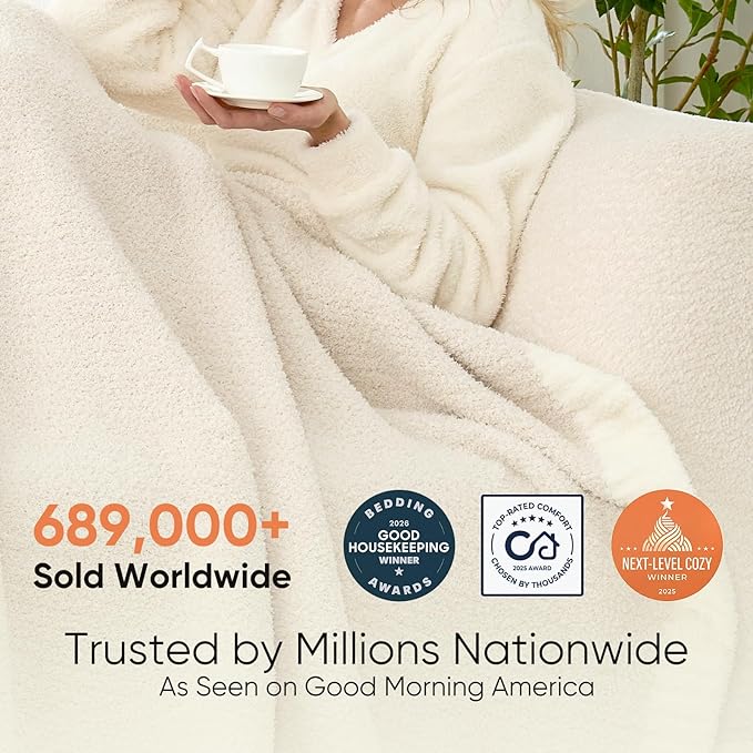 Snuggle Sac Buttery Ivory Bedding Blankets Twin Size 60x80, Super Soft Blankets Warm Cozy Knit Fuzzy Plush Blanket for Sofa, Bed, Living Room, Heather Ivory, 60x80 inches