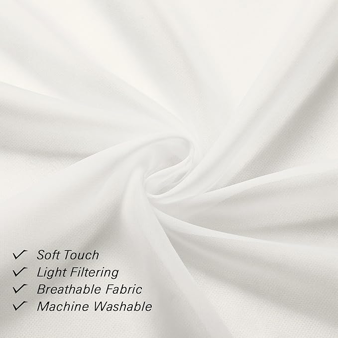 Lecloud Ivory Sheer Valances for Windows 18 Inch Length 2 Pcs, Cafe Kitchen Curtains for Bedroom Living Room, Short Curtains for Small Windows with Dual Rod Pocket Home Decor, 42" W x 18" L