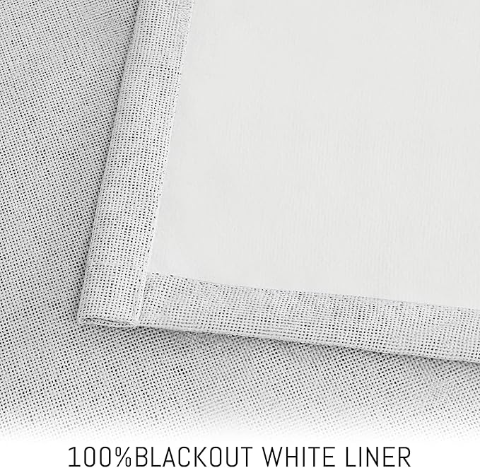 Yakamok White Linen Curtains 100% Blackout 72 Inches Long,Room Darkening Textured Drapes for Living Room Thermal Grommet Bedroom Curtains 2 Panels with Greyish White Liner