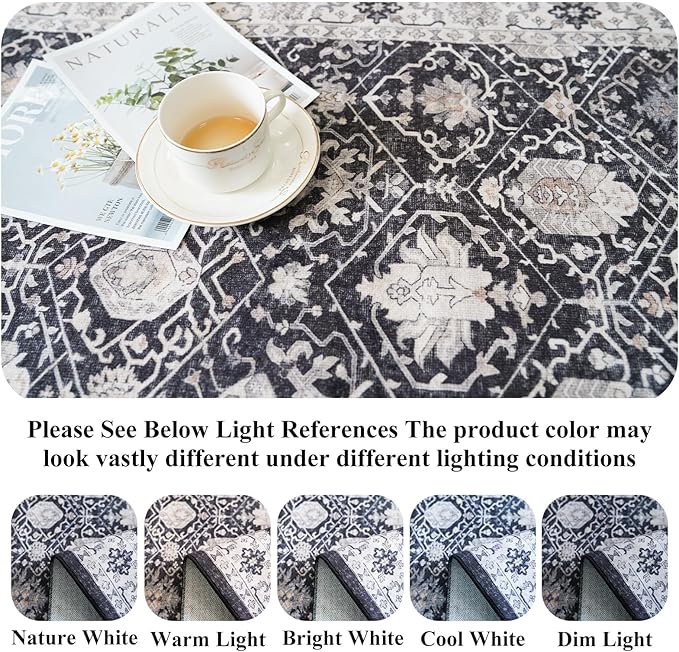 Hallway Washable Runner Rug - 2x7 Kitchen Rugs Entryway Rug Runner Vintage Soft Floor Mat Non Slip Indoor Farmhouse Carpet for Bathroom Living Room Bedroom (2 X 7, Black)