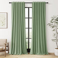 Guken 100% Blackout Linen Curtains 84 Inch Length 2 Panels Set for Living Room Bedroom Back Tab Thermal Insulated Black Out Linen Drapes Room Darkening Window Curtains 84 Inches Long,Light Sage