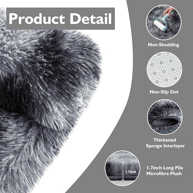 Tie-Dyed Black Fluffy Round Rug,Soft Area Rugs for Girls Room,Shaggy Rugs 6'X6' for Living Room,Non Slip Circle Rug for Kids Bedroom,Shag Plush Nursery Rug,Plush Carpet for Dorm,Cute Furry Room Decor