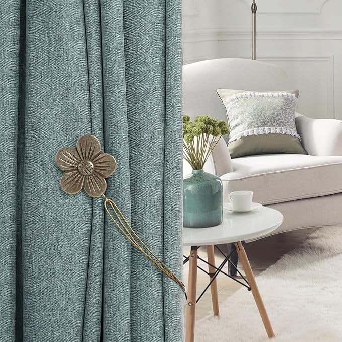 Lewondr Magnetic Curtain Tie, 1 Pair Vintage Resin Flower Curtain Drapery Holdback Window Curtain Decorative Buckle Holder for Home Cafe Balcony - Coffee