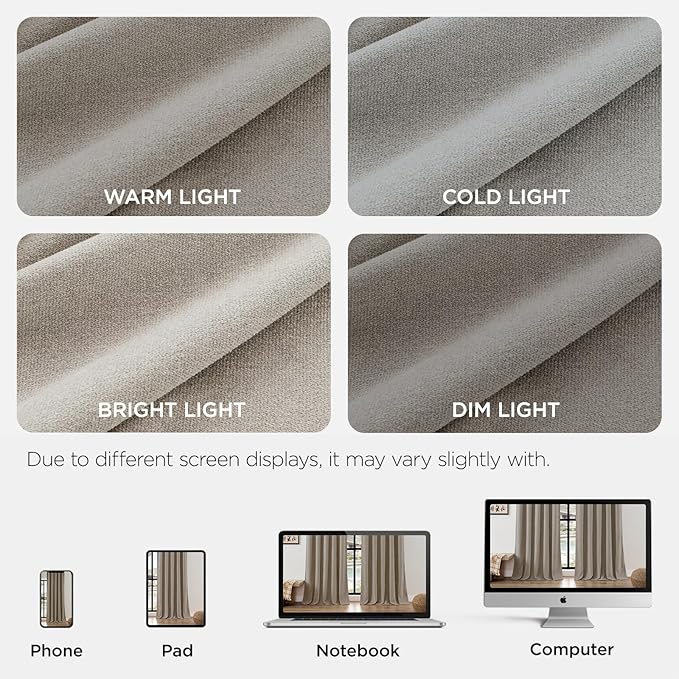 Joydeco Faux Linen Curtains 96 Inch Length 2 Panel Set, Light Filtering Curtains for Bedroom, 52 Inche Wide Living Room Drapes with Rod Pockets (52x96 inch, Linen)