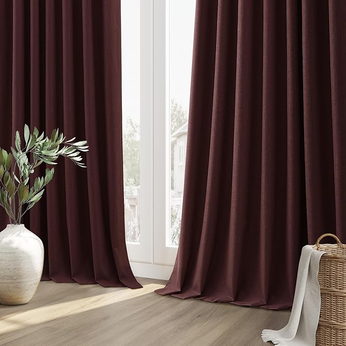 Guken 100% Blackout Curtains 108 Inch Length 2 Panels Set for Living Room Bedroom Back Tab Thermal Insulated Black Out Linen Drapes Room Darkening Reddish Brown,52x108