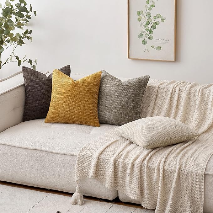 MIULEE Pack of 2 Couch Throw Pillow Covers 20x20 Inch Neutral Dark Brown Boho Accent Decorative Pillow Covers Soft Chenille Farmhouse Cushion Covers for Home Decor Bed Sofa Living Room