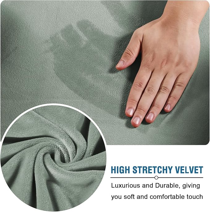 H.VERSAILTEX Velvet 4 Piece High Stretch Sofa Slipcover Cover Furniture Protector Form Fit Luxury Thick Velvet Extra Large Sofa Cover for 3 Cushion Couch Width Up to 105 Inch (XL Sofa, Sea Grass)