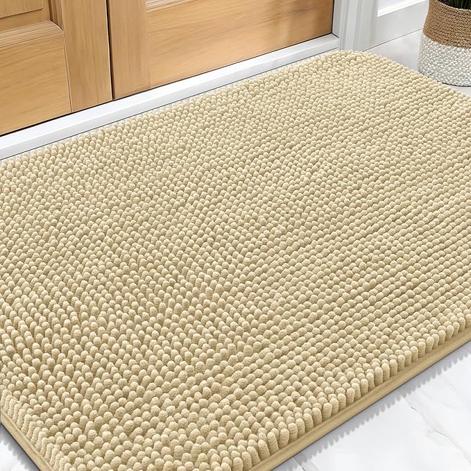 OLANLY Dog Door Mat for Muddy Paws 34x21, Absorbs Moisture and Dirt, Absorbent Non-Slip Washable Doormat, Quick Dry Chenille Mud Mat for Dogs, Entry Indoor Entryway Carpet for Inside Floor, Sand