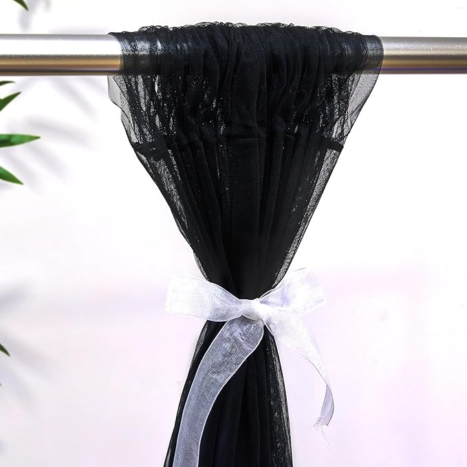Black Tulle Backdrop Curtain for Parties 10ft x 8ft Black Sheer Photo Backdrop Curtains Drapes for Birthday Party Baby Shower Wedding Decorations
