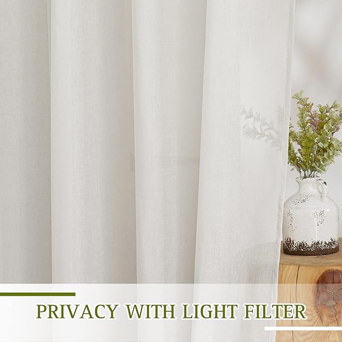 NICETOWN Linen Curtains 135 inches Length for Living Room, Grommet Linen Blend Window Treatments Privacy with Light Filtering for Bedroom/Farmhouse, W52 x L135, 2 Panels, Natural