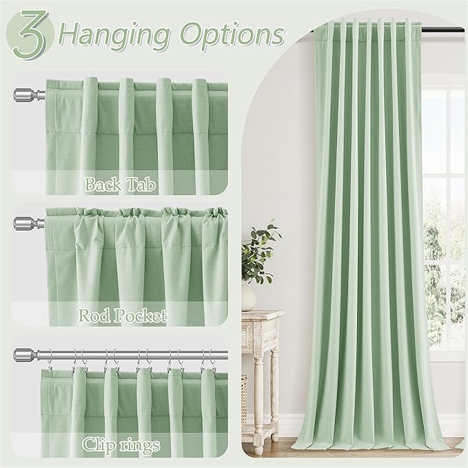 Guken 100% Blackout Curtains 72 Inch Length 2 Panels Set for Living Room Bedroom Back Tab Thermal Insulated Black Out Linen Drapes Room Darkening Window Curtains 72 Inches Long,Aqua Green