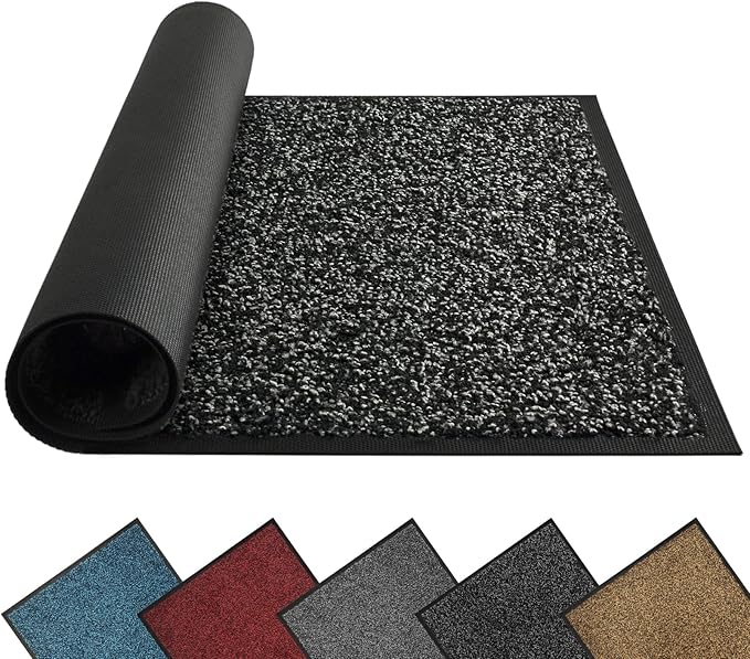 Mibao Front Door Mat, Dirt Trapper Welcome Mat for Outdoor Indoor, Non-Slip Waterproof Doormat, Durable Machine Washable Low Profile Entry Rug for Back Door Outside Patio Porch, 72" x 48", Black