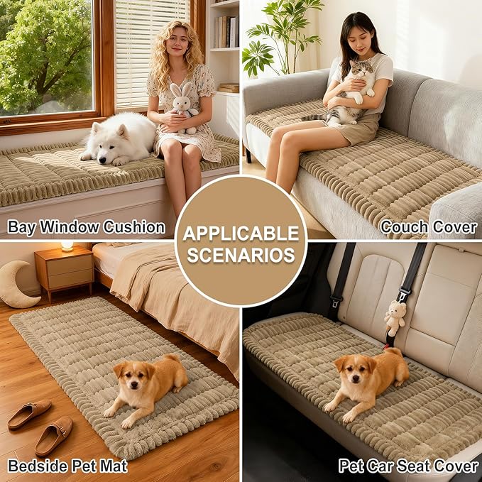 hyha Couch Covers for Dogs Washable, Non Slip Plush Dog Sofa Protectors, Fuzzy Pet Couch Covers for 3 Cushion Sofa Pet Friendly (Khaki, 27.6" x 88")