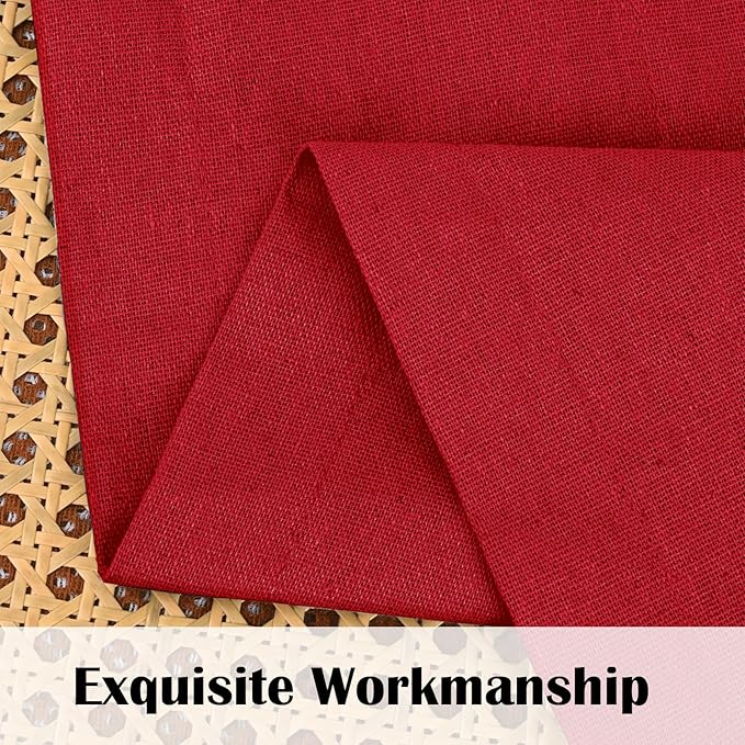 FRAMICS Farmhosue Kitchen Curtains 36 Inch Length, Rustic Cotton Linen Tier Curtains, Boho Button Short Curtain for Windows, Rod Pocket Small Window Curtain, Red and White, 26x36