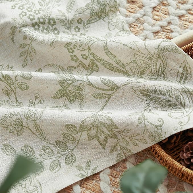 jinchan Linen Valance Curtain Farmhouse Floral Printed Small Window Curtain for Kitchen Rustic Country Light Filtering Valance for Living Room Bedroom 16 Inch Rod Pocket 1 Panel Sage Green on Beige