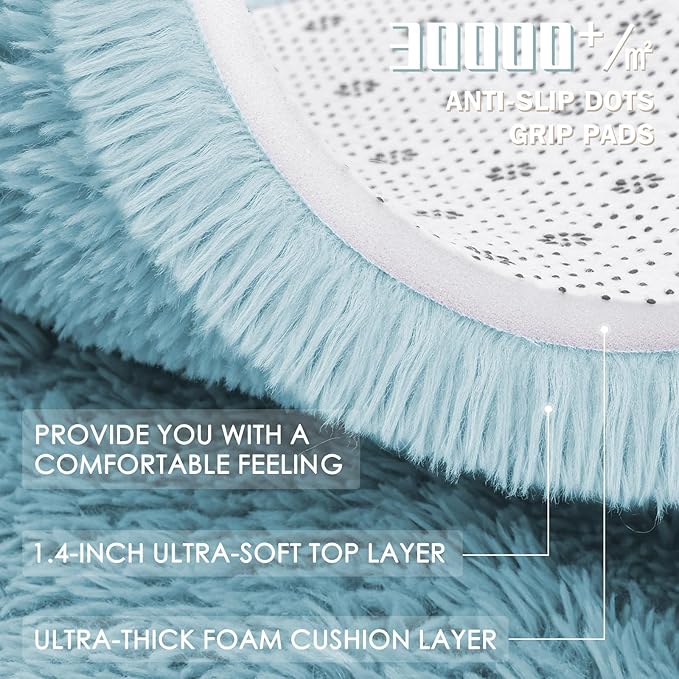 OLANLY Light Blue Round Rugs for Bedroom - Machine Washable, 7 ft Circle Area Rugs for Living Room, Soft and Fluffy Shaggy Carpet for Teen Girl and Boys, Nursery Rooms, Dorms, Home Decor Aesthetic
