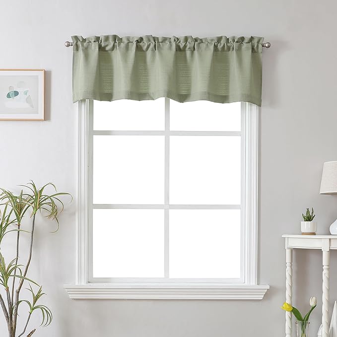Chyhomenyc Light Green Valance for Windows, Light Filtering Faux Linen Textured Small Kitchen Window Curtain, Rod Pocket Short Valance for Bathroom Laundry Basement, 60Wx14L inch, 1 Piece