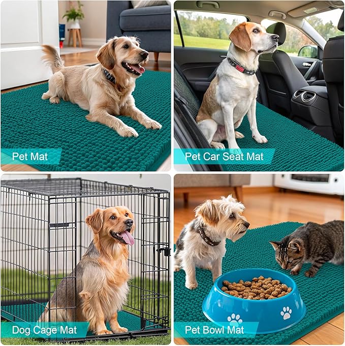 OLANLY Dog Door Mat for Muddy Paws 35x24, Absorbs Moisture and Dirt, Absorbent Non-Slip Washable Doormat, Quick Dry Chenille Mud Mat for Dogs, Entry Indoor Entryway Carpet for Inside Floor, Lake Blue