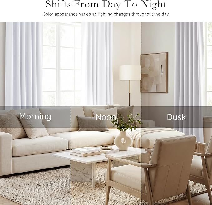 PONY DANCE Living Room Curtains - 42 W x 90 L, Pure White Long Blackout Panels Set Window Treatments Thermal Insulated Light Blocking Back Tab/Rod Pocket Curtain Drapes, Double Pieces