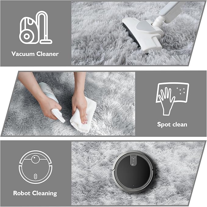Ultra Soft Fluffy Area Rugs for Bedroom Living Room 10x14, Nursery Rug, Non-Slip Carpet for Kids Dorms Decor, Shaggy Bedside Rug, Tie-Dyed Light Grey