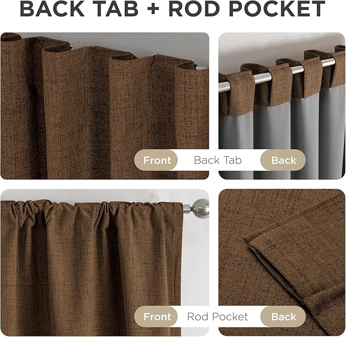 Joydeco Blackout Curtains for Bedroom - 100% Light Blocking 2 Panels Cappuccino Drapes 37" W x 90" L, Thermal Insulated Room Darkening Curtains, Linen Textured for Living Room, Rod Pocket & Back Tabs
