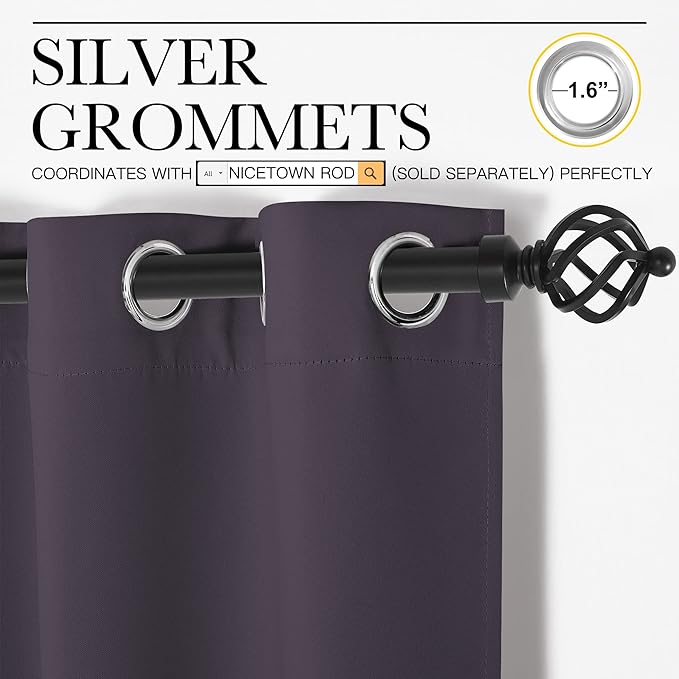 NICETOWN Greyish Purple Blackout Curtains 54 inches Length for Cafe, 2 Panels, 34" Wide, Thermal Insulated Decoration Drapes for Small Window