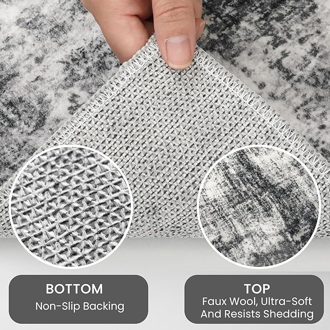 IOHOUZE Abstract Runner Rug 2x8 Ft Washable Runners for Hallways, Non Slip Kitchen Runner Printed Faux Wool Entryway Runner Indoor, Modern Abstract Floor Carpet for Hall Kitchen Bedroom, Black Gey