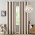 MIULEE 100% Blackout Polyester Textured Curtains for Bedroom Solid Thermal Insulated Natural Beige Grommet Room Darkening Curtains & Drapes Luxury Decor for Living Room Nursery 52 x 108 Inch(2 Panels)