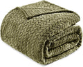 Exclusivo Mezcla Fleece Queen Size Blanket for Bed, 90x90 Inches Soft Cozy Jacquard Flannel Blankets, Lightweight Fuzzy Plush Warm for Women, Olive Green
