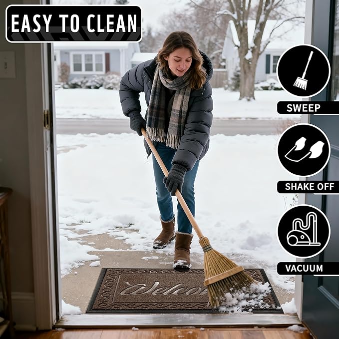 Yimobra Welcome Mat Outdoor Indoor, Waterproof Heavy Duty Front Door Mat Outside Entrance, Extra Sturdy Non-Slip Doormat, Low Profile, Dirt Trapping, 47x32 Inches, Coffee