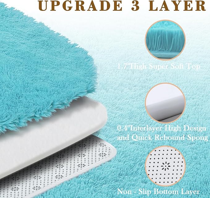 Area Rugs 9x12 Living Room, Shaggy Carpet Soft Plush Furry Bedside Rug Large Area Rugs for Bedroom Kids Girls Boys Home Decor Anti Slip(9 x 12, Teal Blue)
