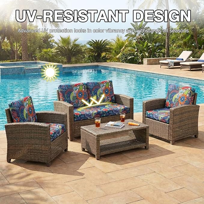 hyha 12Pcs Patio Cushion Covers, Stretch Outdoor Couch Cushion Covers Replacement, Washable Outdoor Chair/Sofa Slipcovers for Patio Furniture Cushions Protector with Elastic Bottom(Paisley,Cover Only)