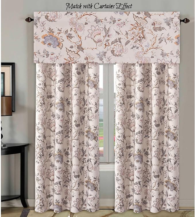 H.VERSAILTEX Blackout Curtain Valances for Kitchen Window/Living Room/Bathroom Privacy Added Rod Pocket Home Decoration Winow Valance, 52" W x 18" L, Floral in Sage and Brown (Pack of 4)