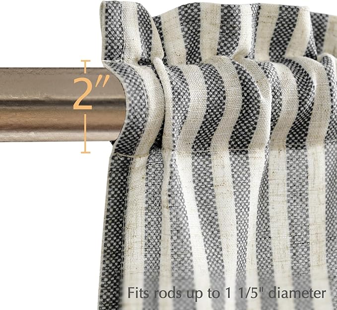 jinchan Tie Up Linen Textured Striped Tie Curtain for Kitchen Bathroom Rod Pocket Pinstripe Valance Window Treatments Ticking Stripe Pull Cord 1 Panel 18 Inch Charcoal Grey on Linen
