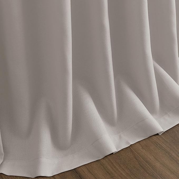 Nanspring Stone Grey Linen Curtains 90 Inches Long for Living Room Simple Modern Light Filtering Semi Sheer Curtain Back Tab and Rod Pocket Neutral Luxury Drapes for Bedroom Office 52x90, 2 Panels