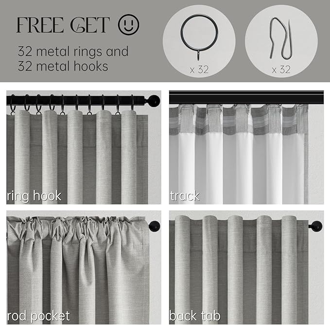 Topfinel 102 Inches Long Linen Blackout Curtains for Bedroom Living Room 100% Black Out Thermal Insulated Ring Hooks Room Darkening Drapes Dark Grey Curtain with Back Tab Rod Pocket 52x102 2 Panels