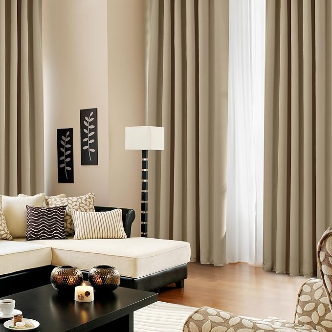 Deconovo Blackout Curtains, Thermal Insulated, W52 x L72 2 Panels, Back Tab, Machine Washable, Room-Darkening Drapes for Bedroom/Living Room Khaki