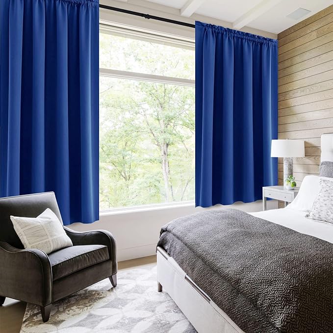 DWCN Blackout Curtains Room Darkening Thermal Insulated Bedroom Curtains Window Curtain Panels, 52 x 45 inches Long, Set of 2 Classic Blue Rod Pocket Drapes