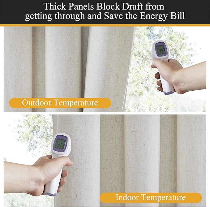 RYB HOME Natural Linen Blended Curtains 84 inch Long 2 Panels Set, 100% Blackout Burlap Look Curtains Drapes, Privacy Window Treatment with White Liner for Living Room Nursery, Natural, W52 x L84 inch