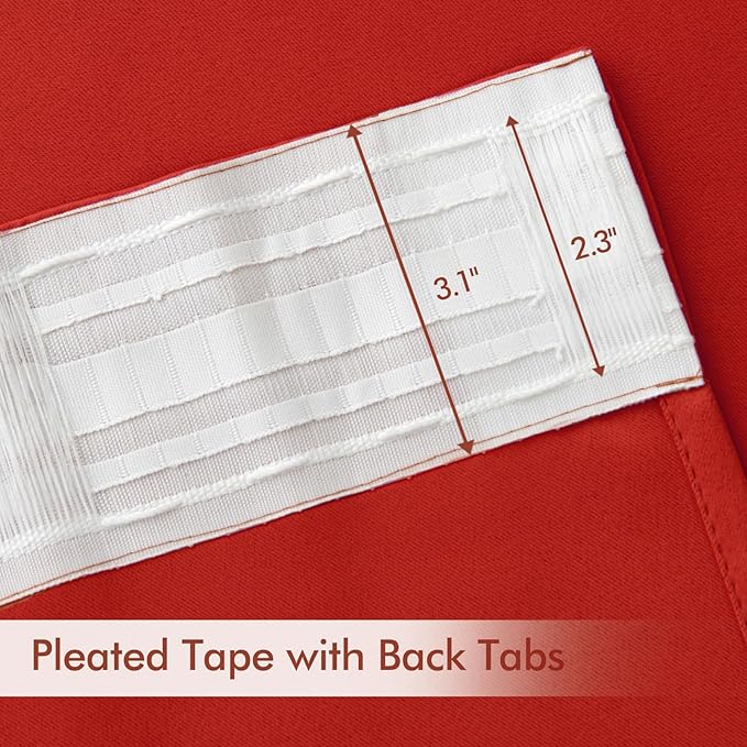 MIULEE Christmas Red Back Tab Blackout Curtains 120 Inch Long 2 Panels Set for Living Room Bedroom, Rod Pocket/Pinch Pleat Extra Long Thermal Insulated Room Darkening Pleated Light Blocking 10FT Drape