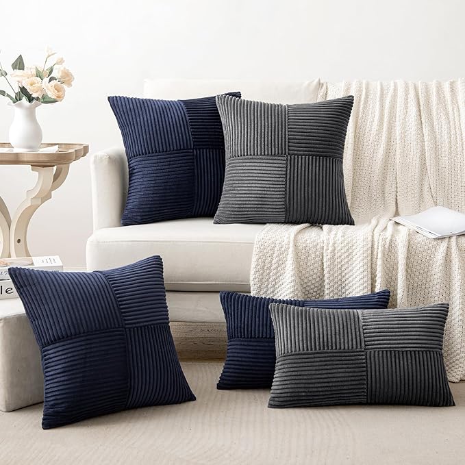MIULEE Grey Decorative Throw Pillow Covers 20x20 Inch for Couch Bed Sofa Pack of 2 Boho Farmhouse Throw Pillows Soft Cross Corduroy Patchwork Textured Cushion Cases