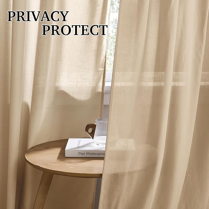 RYB HOME Boho Curtains 84 inches Long, Soft Linen Woved Lightweight Back Tab Light Filtering Fabric Shades for Dining Room Guest Room, W 52 x L84 inches, 2 Panels Set
