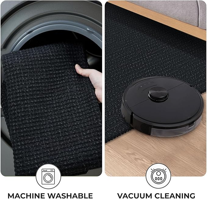 KOZYFLY Indoor Door Mat 2x3 ft Small Area Rugs Washable Front Door Mat Non Slip Rubber Backed Entryway Rug Cotton Entrance Doormat for Front Porch Bathroom Kitchen Bedroom, Black/Dark Grey